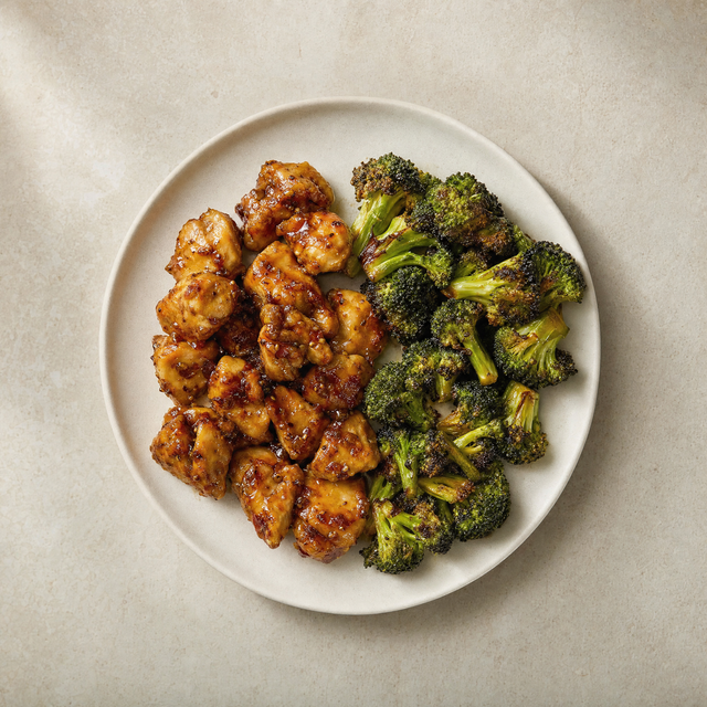 Honey garlic chicken with soy glaze and roasted broccoli